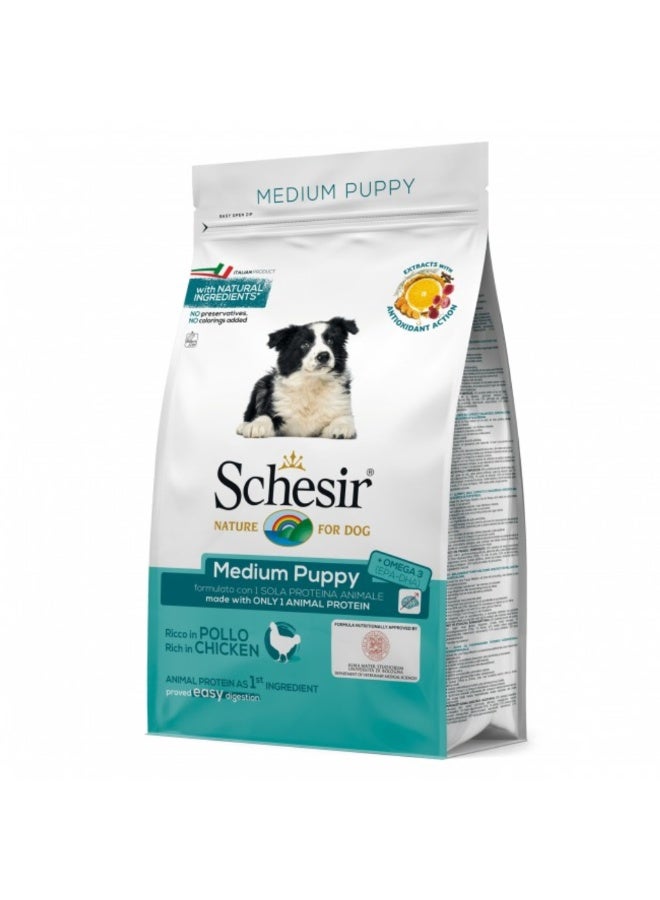 Schesir Medium Puppy Dry Dog Food Chicken 3kg | Single Protein Easily Digestible Puppy Formula with DHA & EPA for Brain, Vision & Healthy Growth